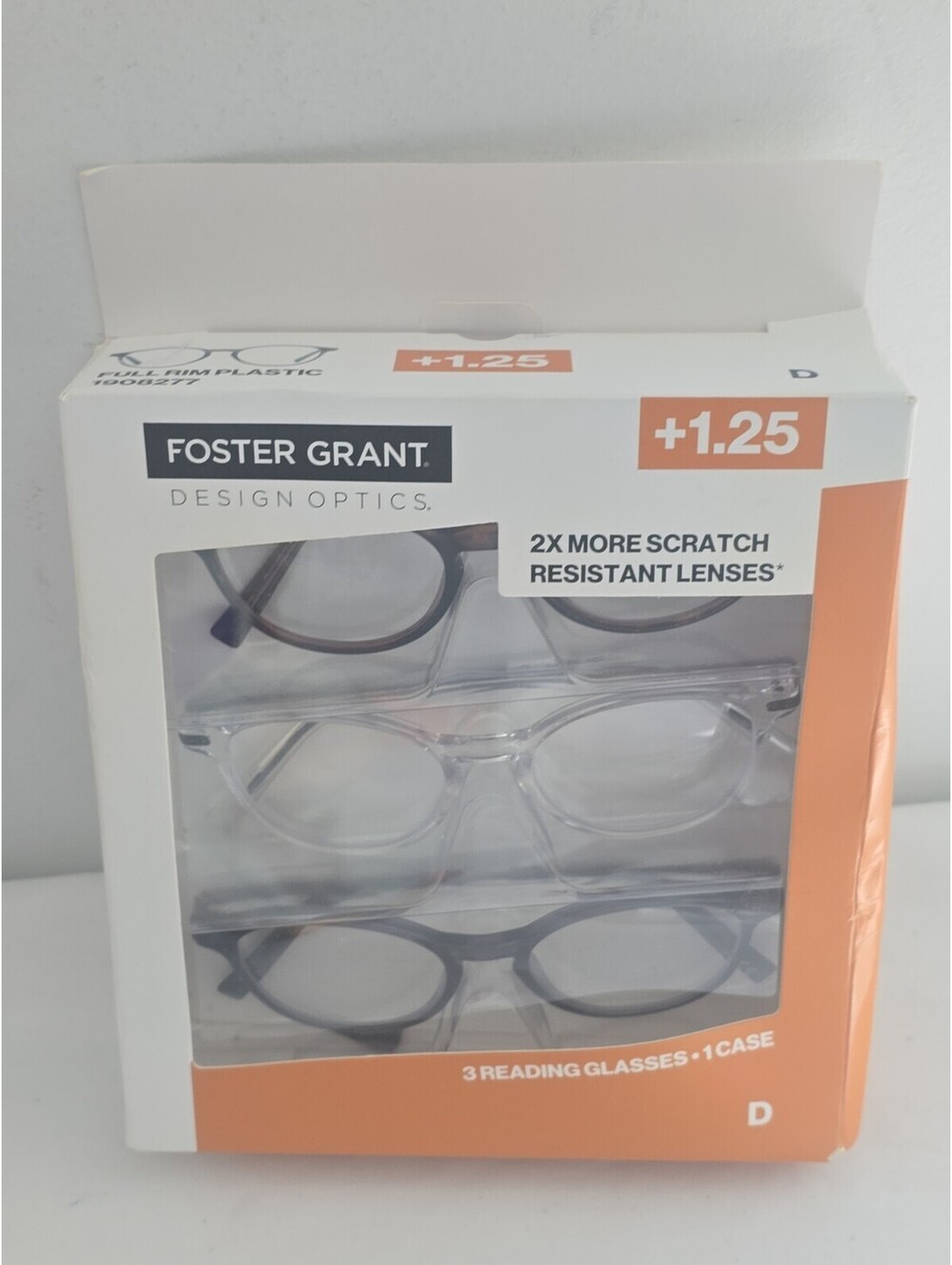 Foster Grant Reading Glasses +1.25 Strength 3 Pack Full Rim Plastic